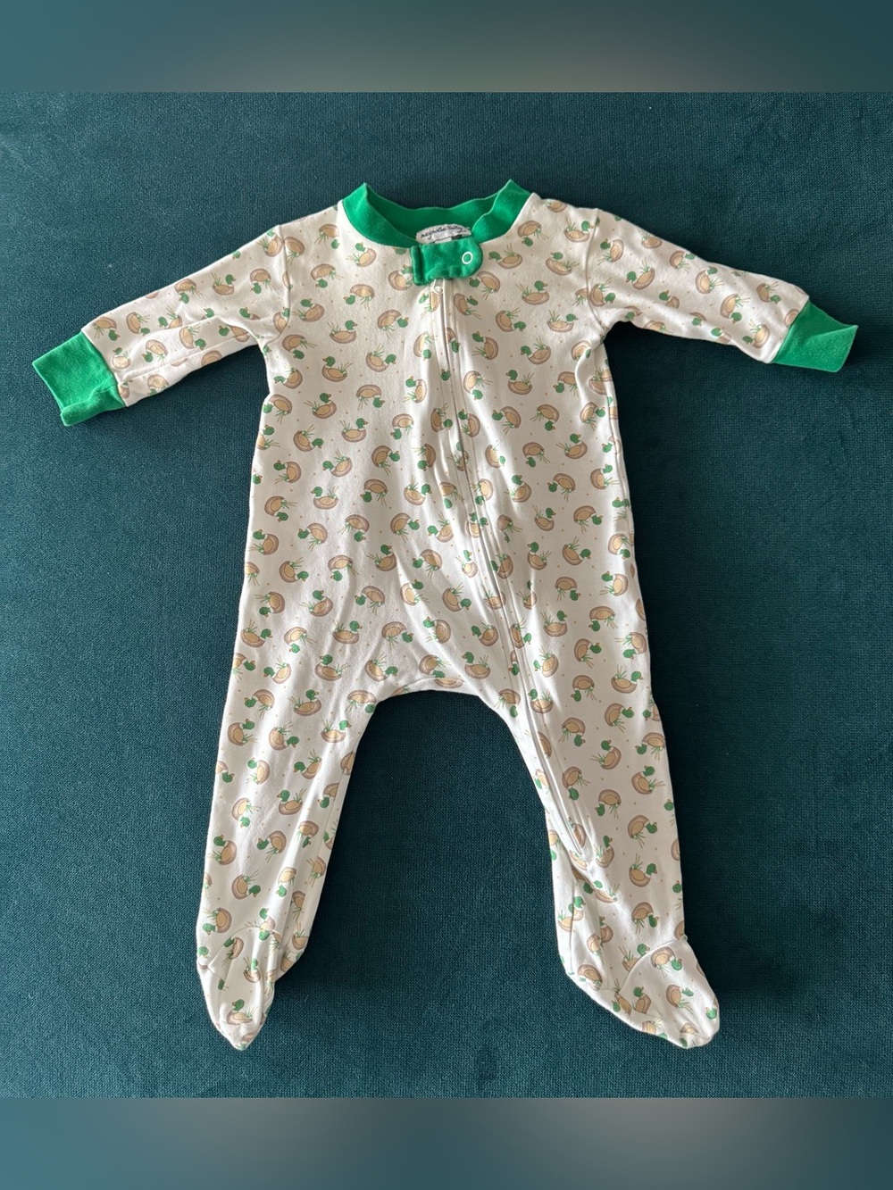 Magnolia Baby Green-Trim Baby Footed One-Piece Pima Cotton Sleeper 6M
